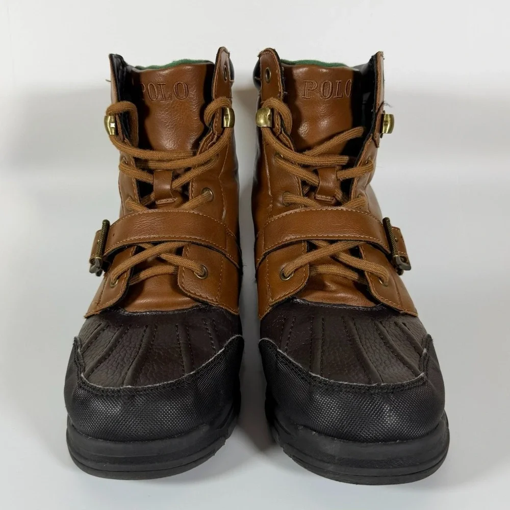 Polo Ralph Lauren Colbey Mid II Boys 5Y Womens 6.5 Brown Black Duck Boots